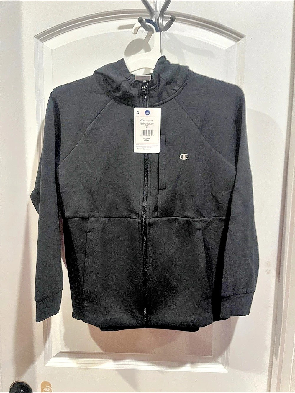 Champion Double Knit Zip Up Hoodie Boys Medium Black NWT